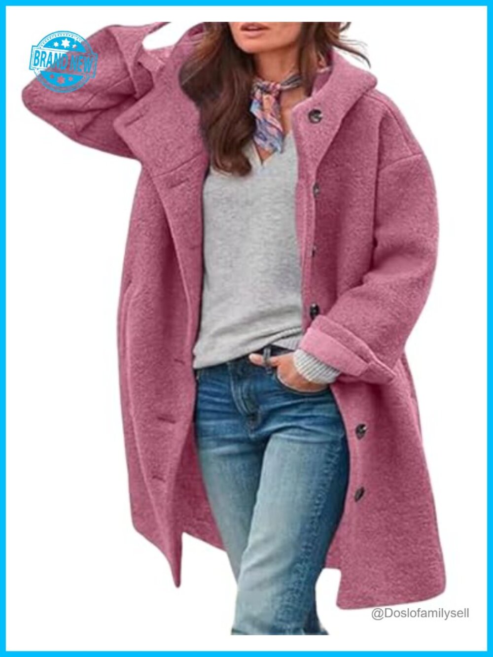 Women's Long Hooded Wool Blend Pea Coat Button Down Winter Overcoat